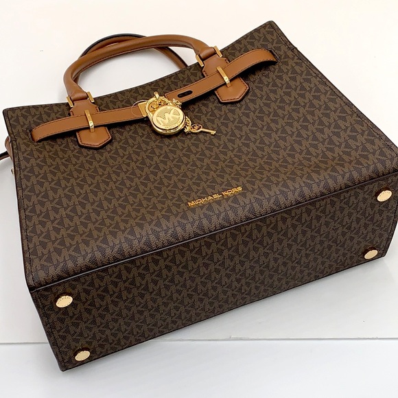 Michael Kors Hamilton Med Satchel Shoulder Crossbody Bag luggage/Brown Signature - Picture 7 of 16